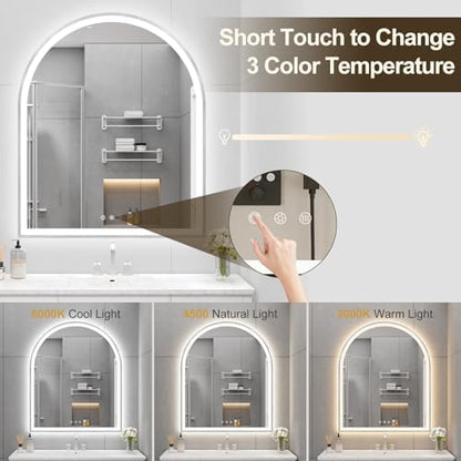 30"x36" Arched LED Lighted Bathroom Mirror with Lights