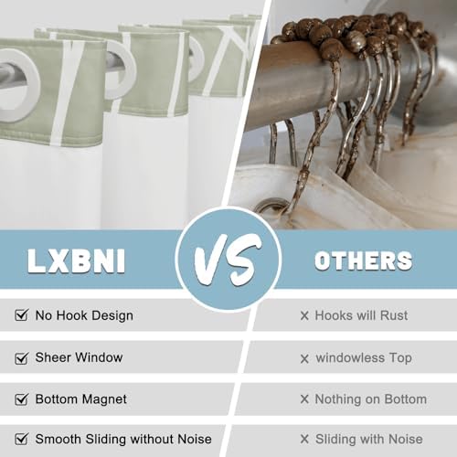 LXBNI Ombre Sage Green No Hook Shower Curtain with Liner, 71 x 74 Inch
