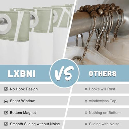 LXBNI Ombre Sage Green No Hook Shower Curtain with Liner, 71 x 74 Inch