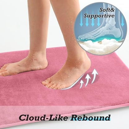 HUXMEYSON Bathroom Rugs Sets 2 Piece, Non-Slip & Quick Dry Bath Mat Set, Ultra Soft Velvet Bath Rugs for Bathroom, Toilet and Shower Floor, Pink