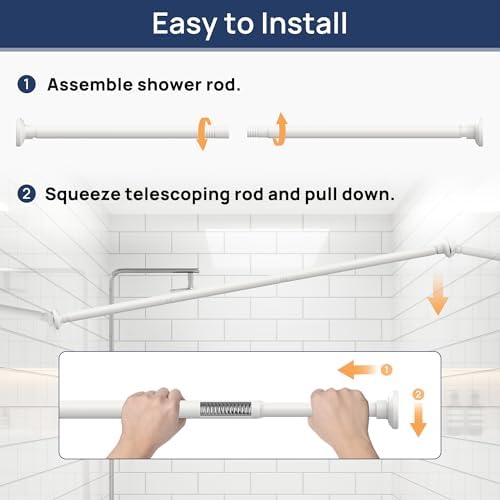ENJOYBASICS 1" White Shower Curtain Rod, 30-52" Adjustable, Secure Tension