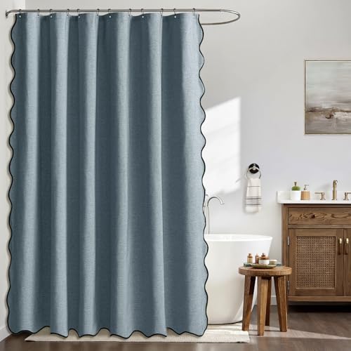 MIULEE 72"x84" Extra Long Scalloped Linen Shower Curtain Dusty Blue