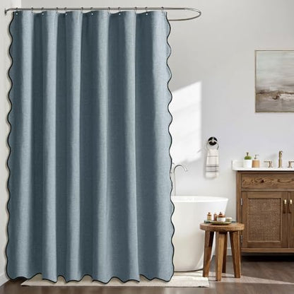 MIULEE 72"x84" Extra Long Scalloped Linen Shower Curtain Dusty Blue