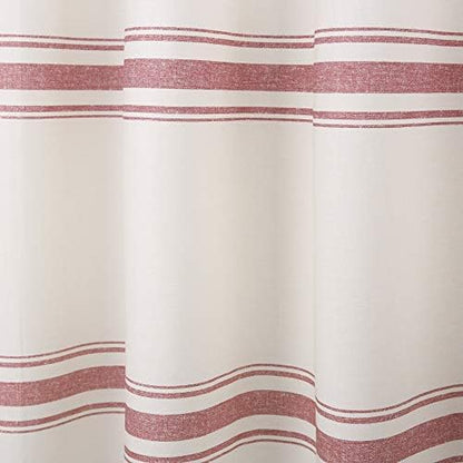 Lush Decor Farmhouse Stripe Cotton Shower Curtain, 72" W x 72" L, Red - Striped Bathroom Curtain - Fabric Shower Curtains - Farmhouse Bathroom Decor