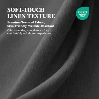 BTTN 60x72 Linen Textured Waterproof Fabric Shower Curtain, Charcoal Grey