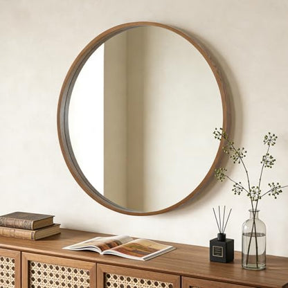 WallBeyond Round Wood Mirror, 36" Round Modern Decoration Large Circle Wall Mirror for Bathroom Living Room Bedroom Entryway, Walnut