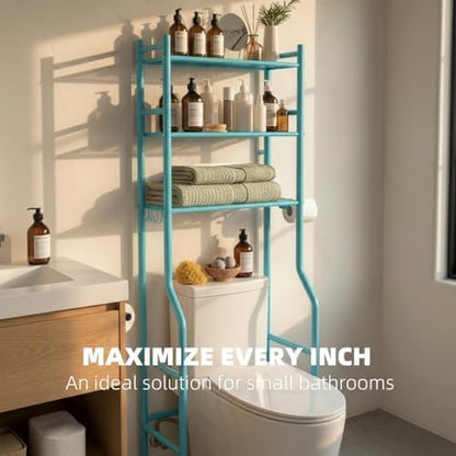 GloTika 3-Tier Over Toilet Storage, Anti-Tilt, 64" H, Blue