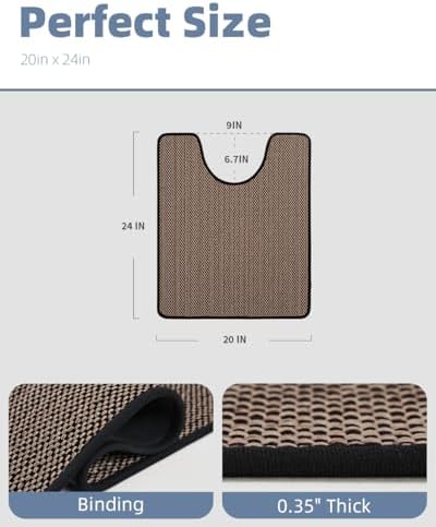 PADOOR Braided Toilet Rugs U Shaped, Non Slip Toilet Mats for Bathroom Floor Machine Washable Super Absorbent Contour Bath Rugs for Toilet Mat Quick Dry U Shaped Toilet Rug, 20''x24'' Black