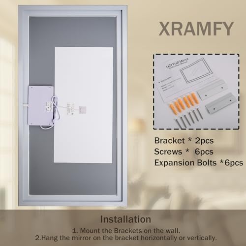 XRAMFY 55''X30'' LED Bathroom Mirror, Wall Mirror with Lights