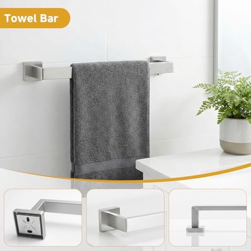 5 Piece Bathroom Towel Bar Set - SUS304 Stainless Steel Brushed Nickel Bath Towel Holder, 16 Inch Towel Racks for Bathroom Wall Mounted, Bathroom Hardware Accessories Set