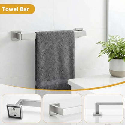 5 Piece Bathroom Towel Bar Set - SUS304 Stainless Steel Brushed Nickel Bath Towel Holder, 16 Inch Towel Racks for Bathroom Wall Mounted, Bathroom Hardware Accessories Set
