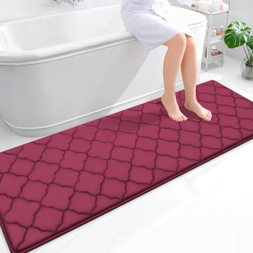 OLANLY Memory Foam Bath Mat Rug 70x24, Ultra Soft Bathroom Rugs, Burgundy