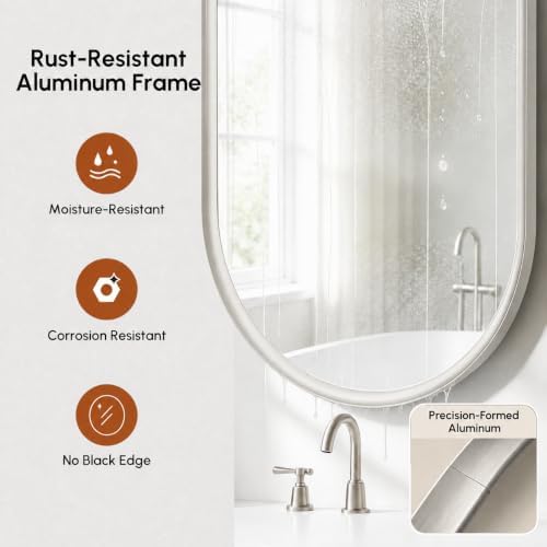 USHOWER Brushed Nickel Pill Oval Mirror for Bathroom 24x36 Inch