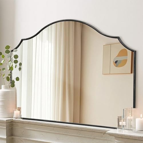 Besdomus Black Scalloped Wall Mirror: 40"x29" Large Wooden Bathroom Mirror