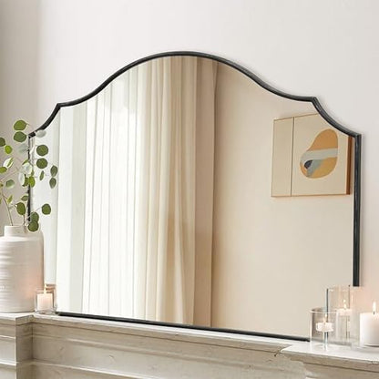 Besdomus Black Scalloped Wall Mirror: 40"x29" Large Wooden Bathroom Mirror