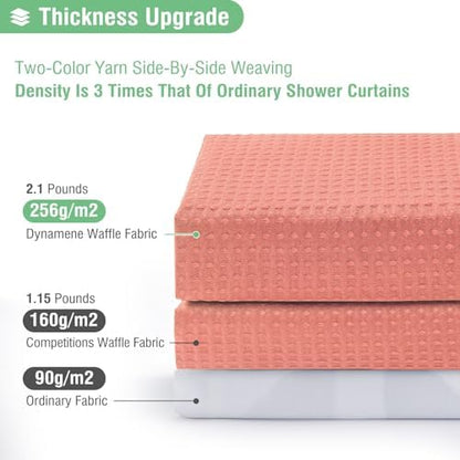 Dynamene Waffle Shower Curtain 256 GSM Heavy Duty Fabric 72"x72" Coral