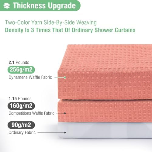 Dynamene Long Waffle Shower Curtain 256 GSM Heavy Fabric 72x78 Coral