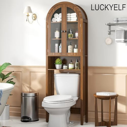 Arched Over The Toilet Storage Cabinet with Acrylic Doors, Bathroom Shelf