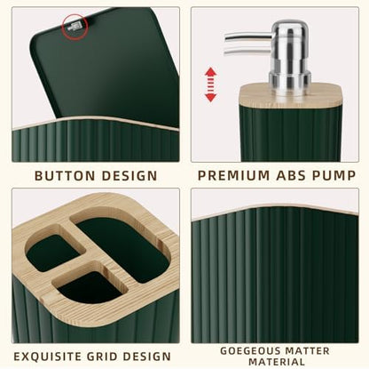 XLHOMO Bathroom Set - Elegant Green Bathroom Set, 10PC Green Bathroom Accessories Set, Bathroom Sets with Toilet Brush, Bathroom Trash Can
