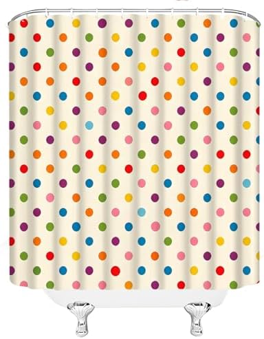 Polka Dot Shower Curtain Colorful Retro Cute Spot Vintage Fabric Decorative Bathroom Curtains with Hooks,70" Wx70 H