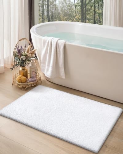 Color&Geometry White Large Bathroom Rugs, Absorbent, Non Slip, Soft, Washable, Quick Dry, 24"x36" Bath Mats for Bathroom, Microfiber Bath Rug Shower Mat