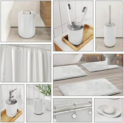 Clara Clark Bathroom Accessories Set - 28PC Bathroom Set with Adhesive Corner Shower Caddy Hanging, Bathroom Sets with Shower Curtain and Rugs, White Shower Curtain Set with Bathroom Trash Can