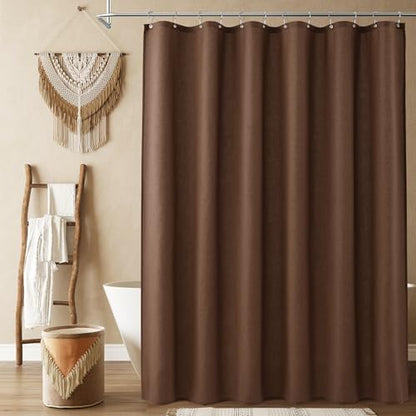 Naturoom Linen Shower Curtain 84 Inch for Bathroom Caramel Brown 1 Panel