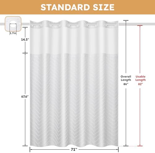 FADOTY White No Hook Shower Curtain Set with Snap in Liner, 71'' x 86''