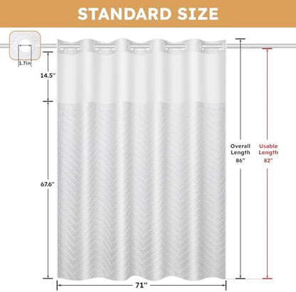 FADOTY White No Hook Shower Curtain Set with Snap in Liner, 71'' x 86''