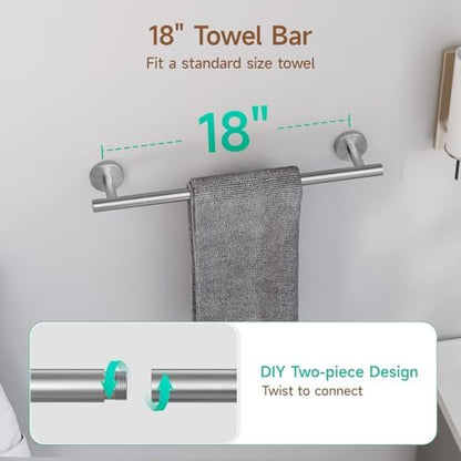 USHOWER 8PCS Brushed Nickel Bathroom Hardware Set, 18-Inch Towel Bar Set