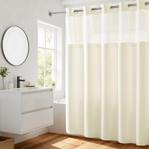 RiverDream Heavyweight Waffle No Hook Shower Curtain with Liner,Cream,71x74