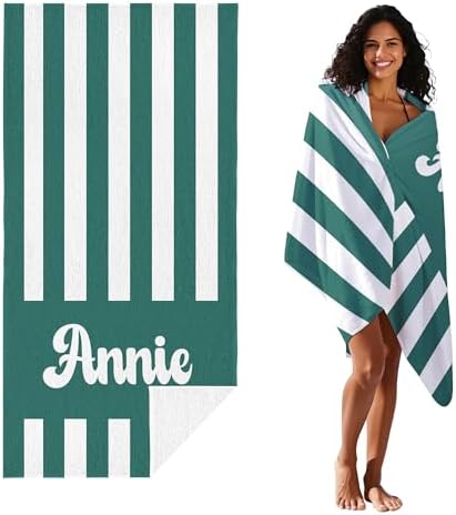 JML Personalized Beach Towel with Name, Custom Cabana Stripe Beach Towel, Customized Microfiber Pool Towel, Quick Dry & Absorbent Swim Towel for Adult,Mother's Day, Birthday, Summer Holiday,Vacation
