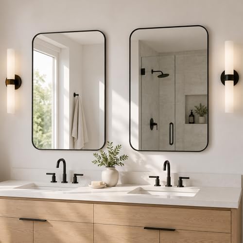 2-Pack 22x30 Inch Matte Black Rounded Rectangle Vanity Mirrors