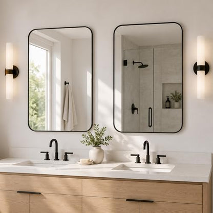 2-Pack 22x30 Inch Matte Black Rounded Rectangle Vanity Mirrors