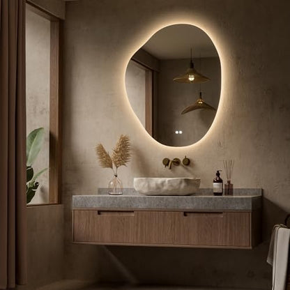 Keonjinn Asymmetrical LED Bathroom Mirror 30 x 36 Inch, HD Tempered Glass