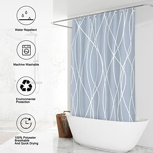 Striped Shower Curtain for Bathroom, Light Blue, 72" W x 72" L