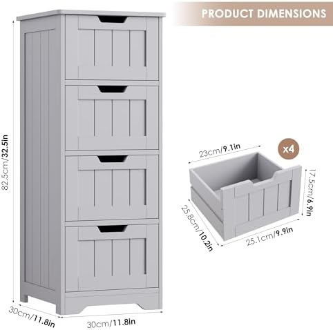 FOTOSOK Bathroom Storage Cabinet with 4 Drawers, Small Bathroom Cabinet
