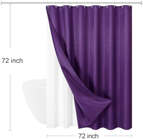Gibelle 3 in 1 Purple Shower Curtain with PEVA Liner, 12 Hooks, 72x72