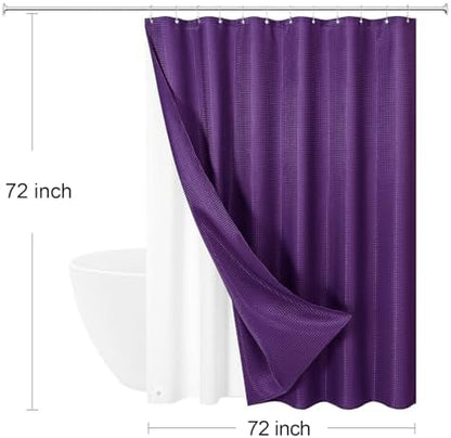 Gibelle 3 in 1 Purple Shower Curtain with PEVA Liner, 12 Hooks, 72x72