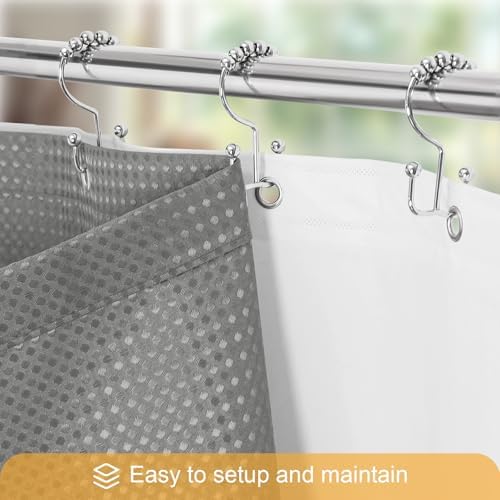 Gibelle 3 in 1 Grey Shower Curtain with PEVA Liner, 12 Hooks, 72x72