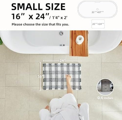 TYUU Waffle Bath Mat, Small Boho Bathroom Rugs Non Slip 24x16 Black & White