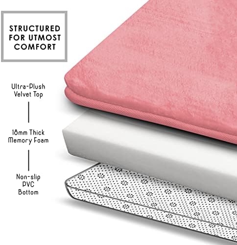 Clara Clark Bathroom Rugs, Velvet Memory Foam Bath Mat, Non-Slip, Machine Washable Bath Rugs - Dries Quickly, Ultra Soft Plush Bath Mats for Bathroom, 20 x 32, Coral Pink