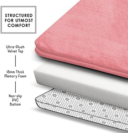 Clara Clark Bathroom Rugs, Velvet Memory Foam Bath Mat, Non-Slip, Machine Washable Bath Rugs - Dries Quickly, Ultra Soft Plush Bath Mats for Bathroom, 20 x 32, Coral Pink