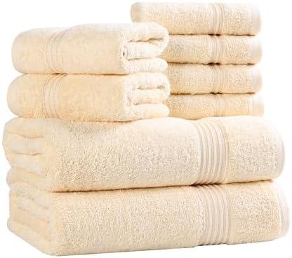 Superior Egyptian Cotton 8-Piece Towel Set, Assorted Towels for Home Bathroom, Guest Bath Decor Essentials, Includes 2 Bath, 4 Hand, 2 Face Towels/Washcloths, Quick Dry, Absorbent, Canary
