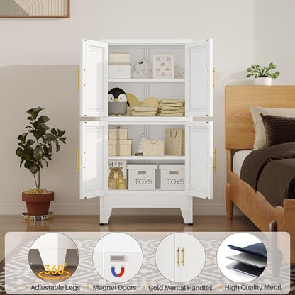 winiowa 47" Tall Kitchen Pantry Cabinet, Metal Storage Cabinet with Doors and Adjustable Shelves, White Freestanding Pantry Cabinet for Kitchen, Dining Room, Living Room, Laundry Room, Bathroom