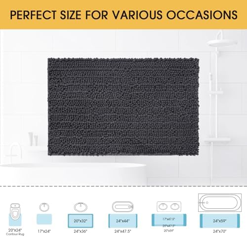 ACCUMTEK Upgrade Luxury Grey Bathroom Rug Mat Gray 48"x17", Ultra Soft Thick Absorbent Bath Mats, Non Slip Chenille Toilet Mat for Bathroom, Bedroom, Kitchen, Shower, Tub, Charcoal