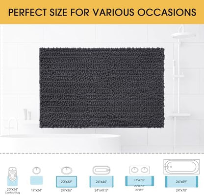 ACCUMTEK Upgrade Luxury Grey Bathroom Rug Mat Gray 48"x20", Ultra Soft Thick Absorbent Bath Mats, Non Slip Chenille Toilet Mat for Bathroom, Bedroom, Kitchen, Shower, Tub, Charcoal