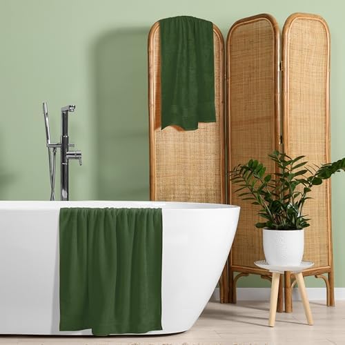Belizzi Home Cotton 2 Pack Oversized Bath Towel Set 28x55 inches, Large Bath Towels, Ultra Absorbant Compact Quickdry & Lightweight Towel, Ideal for Gym Travel Camp Pool - Olive Green