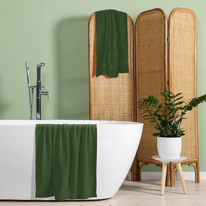 Belizzi Home Cotton 2 Pack Oversized Bath Towel Set 28x55 inches, Large Bath Towels, Ultra Absorbant Compact Quickdry & Lightweight Towel, Ideal for Gym Travel Camp Pool - Olive Green