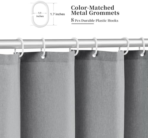 BTTN 48x72 Boho Scalloped Linen Textured Cloth Shower Curtain, Grey/Gray